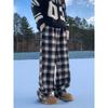 Hip-Hop American Retro Fleece-Lined Casual Pants for Men and Women, Vibe Trendy Brand Thickened Sweatpants, Color-Blocked Plaid Straight-Leg Trousers