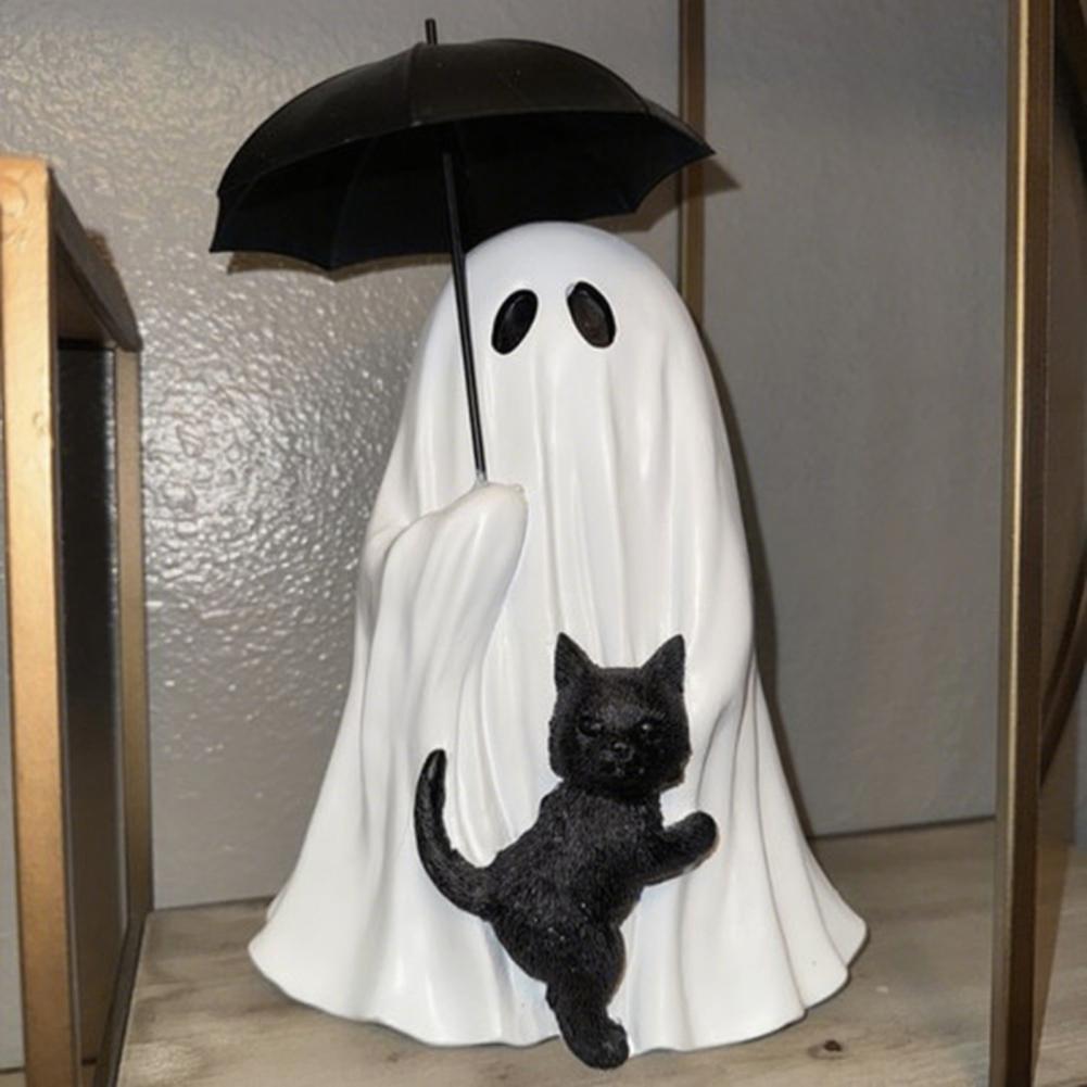 Cute Halloween Ghost Resin Figurine Mini Statue Spooky Adorable Shape Decor for Halloween Ghost Decor