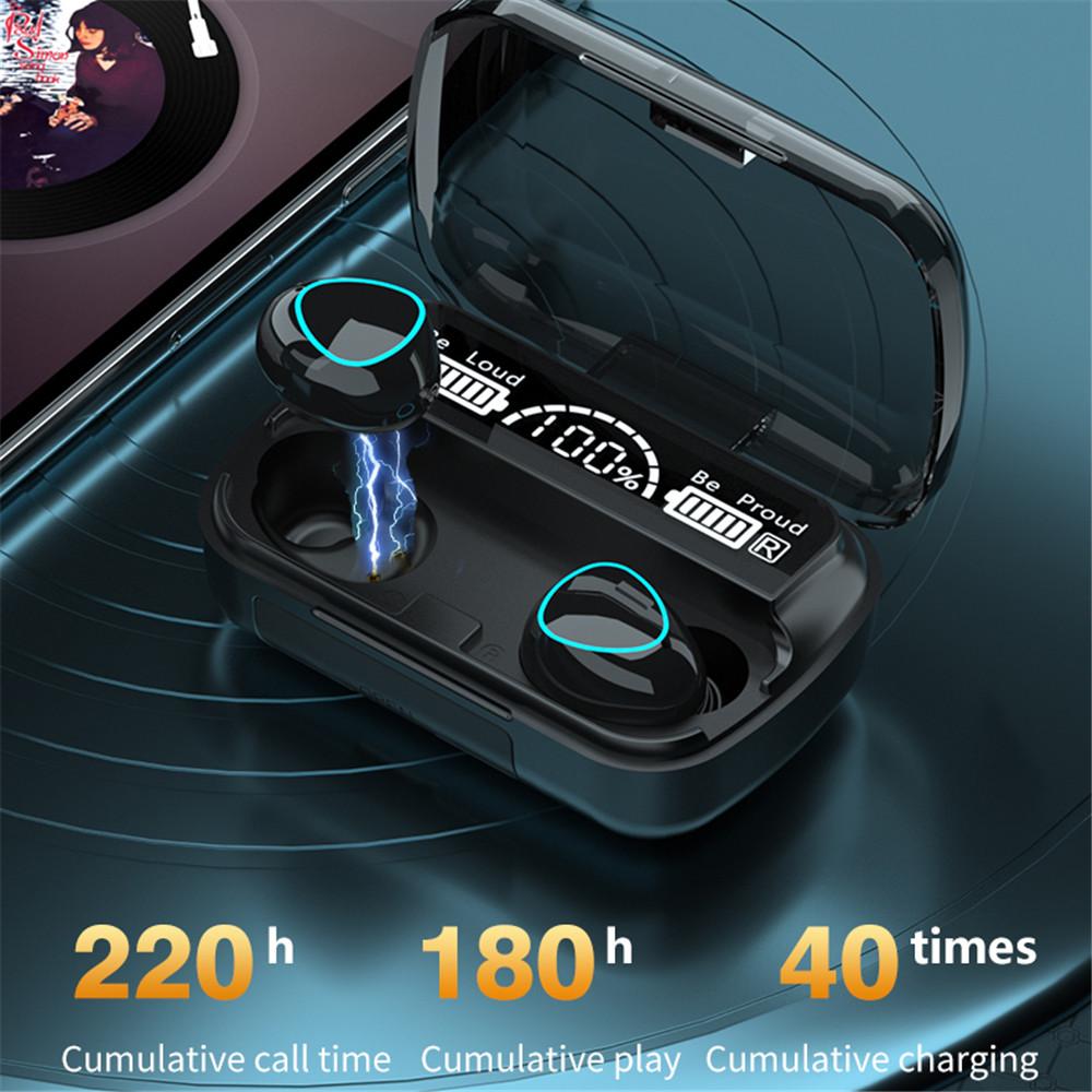 Wireless Bluetooth 5.1 Headphones HiFi Stereo Earphones Waterproof Noise Reduction Earbud LED Display Headsets Charge Your Phone