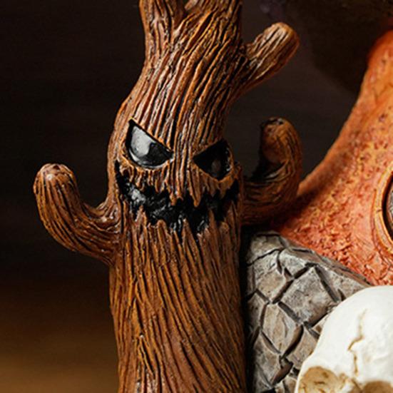 Halloweenská socha čarodějnického domu s LED světlem Magický dům Pryskyřičná figurka Socha Ozdoba pro domácí kancelář Stolní dekorace