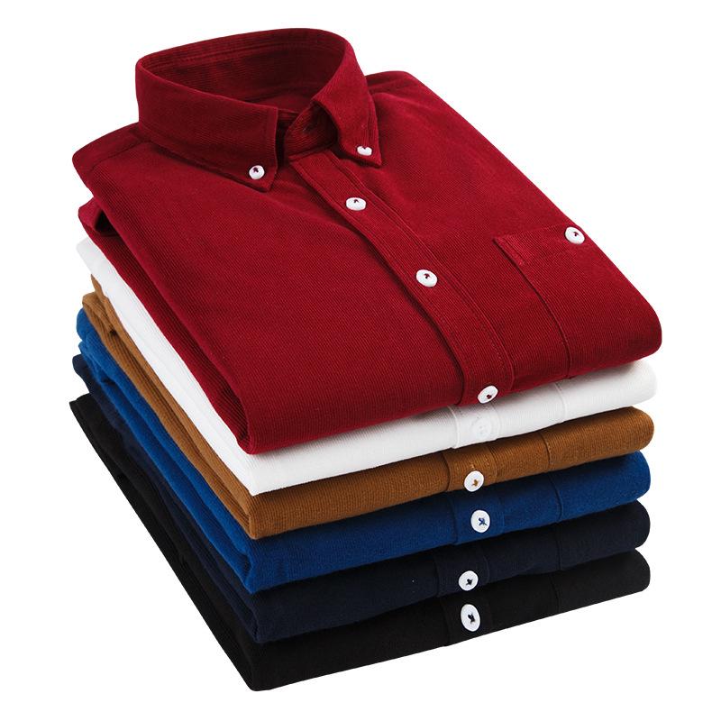 Herren Slim Fit Cordhemd - Einfarbig, Langarm, Große Größe, Lässig Business, Japanischer & Koreanischer Stil, Frühling/Herbst Trend
