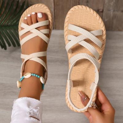 Sommer Neue Reisesandalen aus Grasimitat mit flachem Absatz für Damen, Sandalen mit Leinensohle im Freien, Strandpantoffeln mit schrägem Absatz für Damen