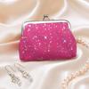 Women's Small Coin Purse, Vintage Kiss Lock Faux Leather Change Purse, Cute Lipstick Jewelry Storage Case, Sparkling Sequins Mini Shiny Wallet
