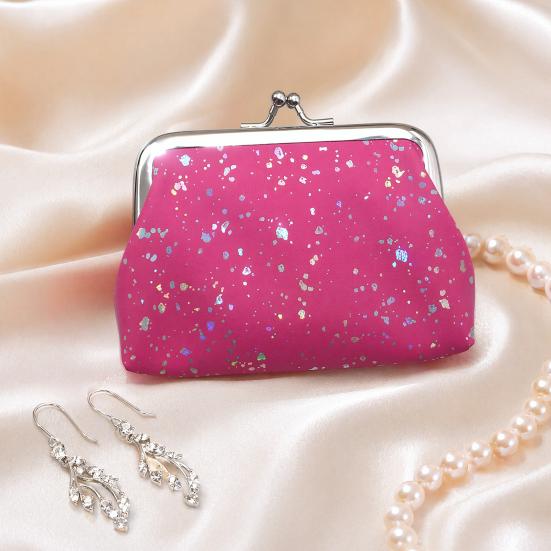 Women's Small Coin Purse, Vintage Kiss Lock Faux Leather Change Purse, Cute Lipstick Jewelry Storage Case, Sparkling Sequins Mini Shiny Wallet
