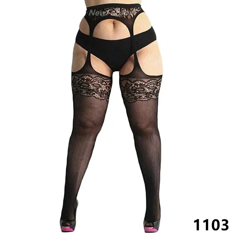 Freeauce Women Lace Thigh High Knee Stocking Lingerie Transparent Elastic Hollow Out Fishnets Sexy Plus Size Body Stockings Xxxl