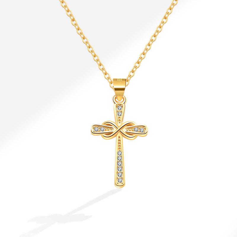 

925 Sterling Silver Jewelry 8 Style Crystal Cross Pendant Necklace for Women Clavicle Chain Wedding Party Jewelry Gift золотий