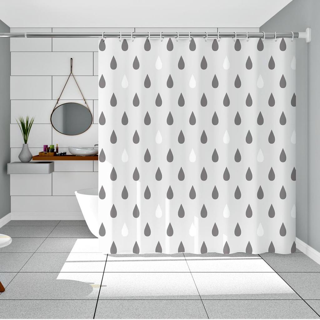 Shower Curtain Gray Water Droplet Printed Bathroom Shower Curtains Modern Style 200Cm Water Resistant Bathroom Curtain Peva