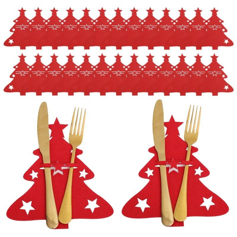 20/2pcs Christmas Cutlery Holders Xmas Tree Shaped Knife Fork Spoon Holder Bags Tableware Pockets Organizer Bag Party Home Decor