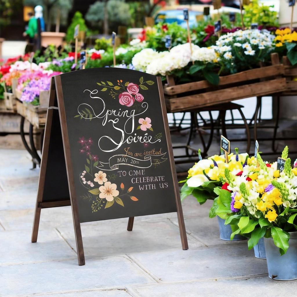 Double-Sided Wooden A-Frame Blackboard for Menus and Signs