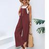 Damen Sommer Tank Jumpsuit Weites Bein Lässig Locker Ärmellos Strand Jumpsuit Overalls Strampler mit Taschen