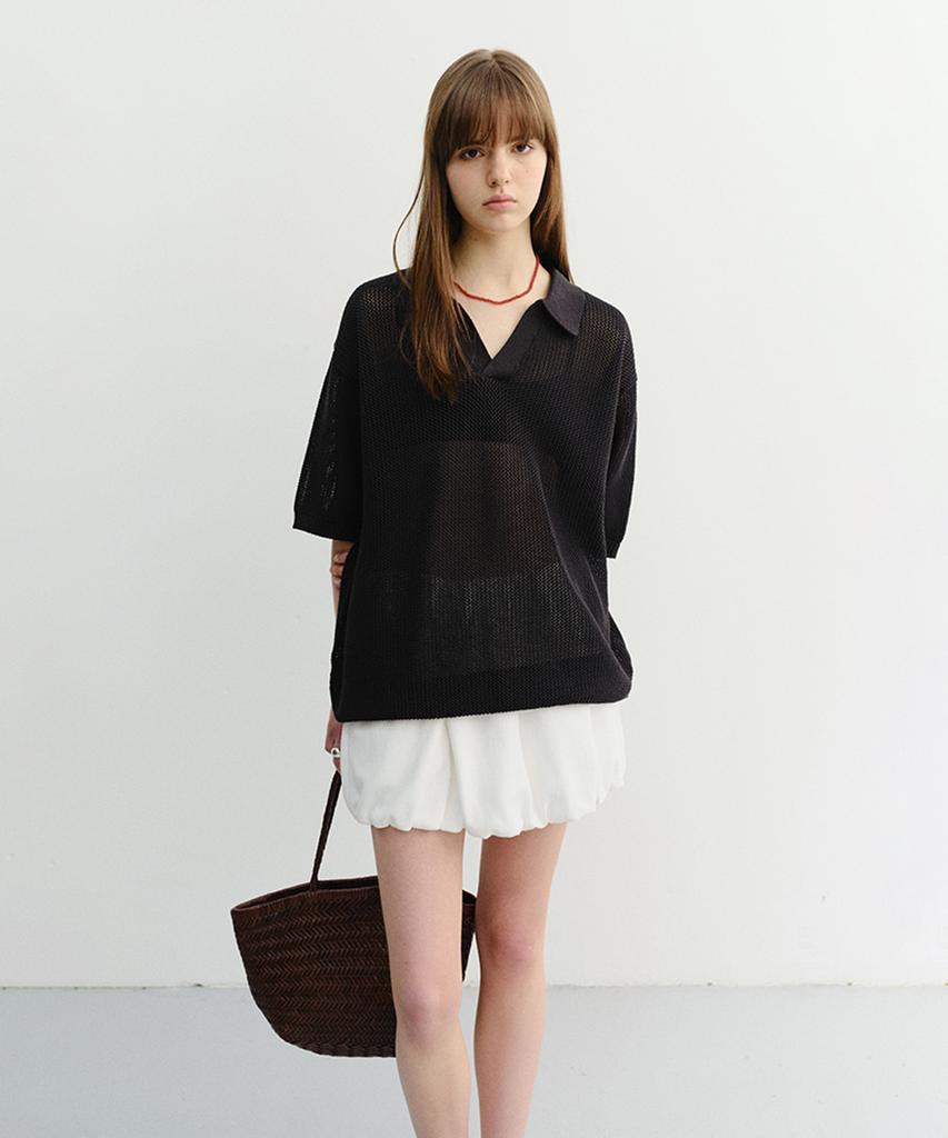 Deonseuteu Unisex Chunky Polo Knit_Udsw6B126_Black