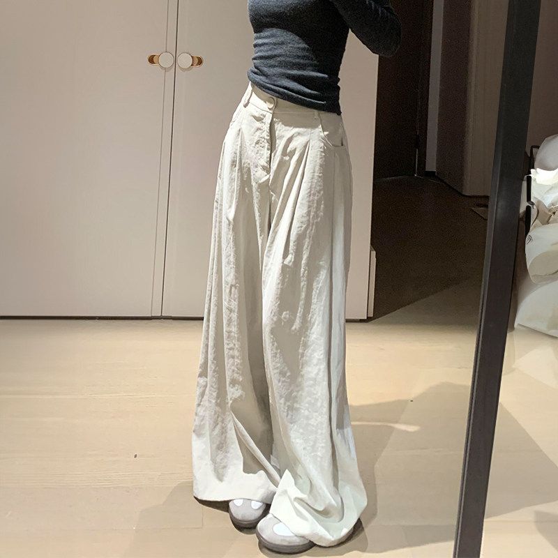 Khaki Women s Suit Pants New Spring/Summer Thin Loose Bf Style with a Relaxed Drape, High-Waisted, Slimming Wide-Leg Pants Kakh Gray 2XL