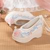 Women Cheongsam Hanfu High-heeled Embroidered Shoes Chinese Style Ancient Fairy Cosplay Ankle Boots Pearl Lace-up Cloth Shoes
