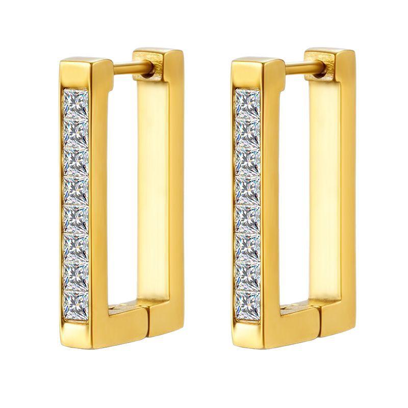 Inlaid square diamond ear buckle European and American style women's earrings, fashionable and personalized versatile 18K gold diamond earrings