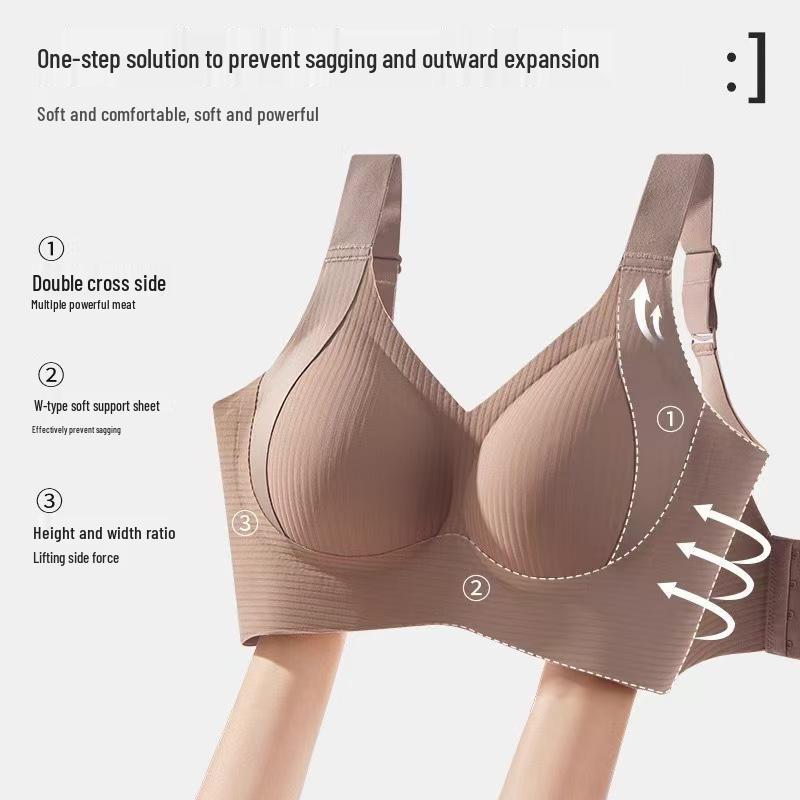 Women's Full Cup Adjustable Bra: Anti-Sagging, Side Support, Wire-Free, Light Sports Style for a Sleeker Look.