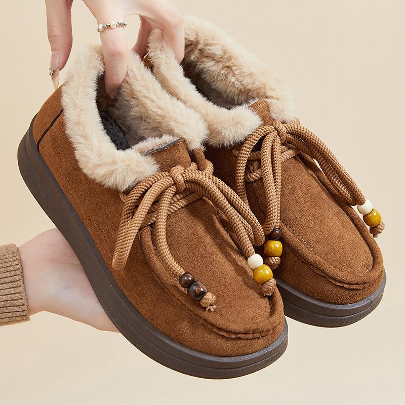 Women's Non-Slip Moccasin Shoes Snow Boots Warm Winter Warm Short Boots for Women Outdoor Fur Lined Faux Suede Fuzzy Fleece Lining Walking Shoes