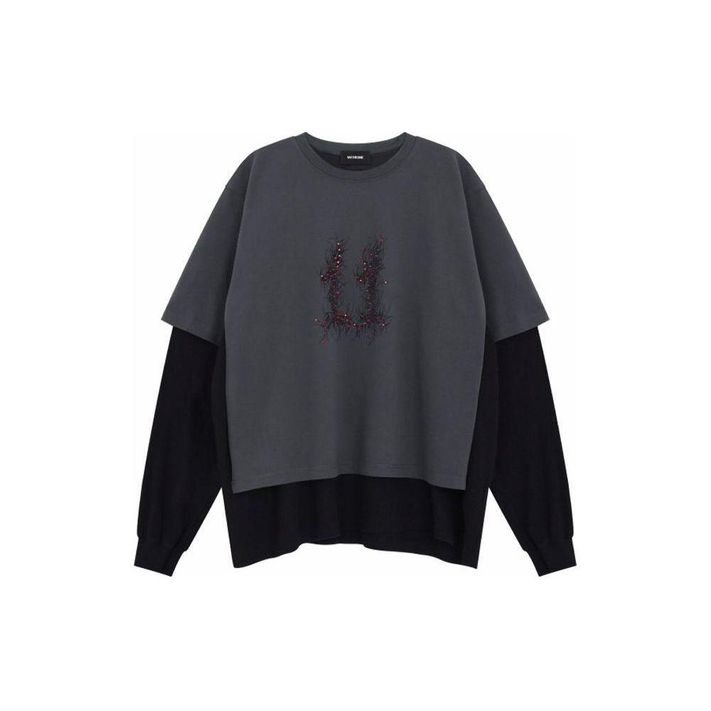 We11done Ss24 Printed Round Neck Layered Long Sleeve T-Shirt Unisex Tops Gray WD-TT1-24-850-U-GY