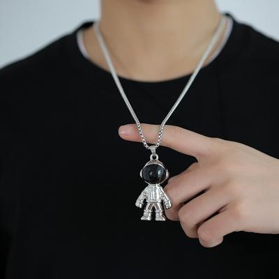 Titanium Steel Hip Hop Necklace Cartoon Astronaut Big White Men'S And Women'S Tide Long Dancing Doll Pendant Necklace