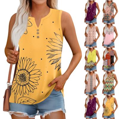 Women's Summer Vest Loose Solid Color Button V-Neck Casual Sleeveless Shirt Tops