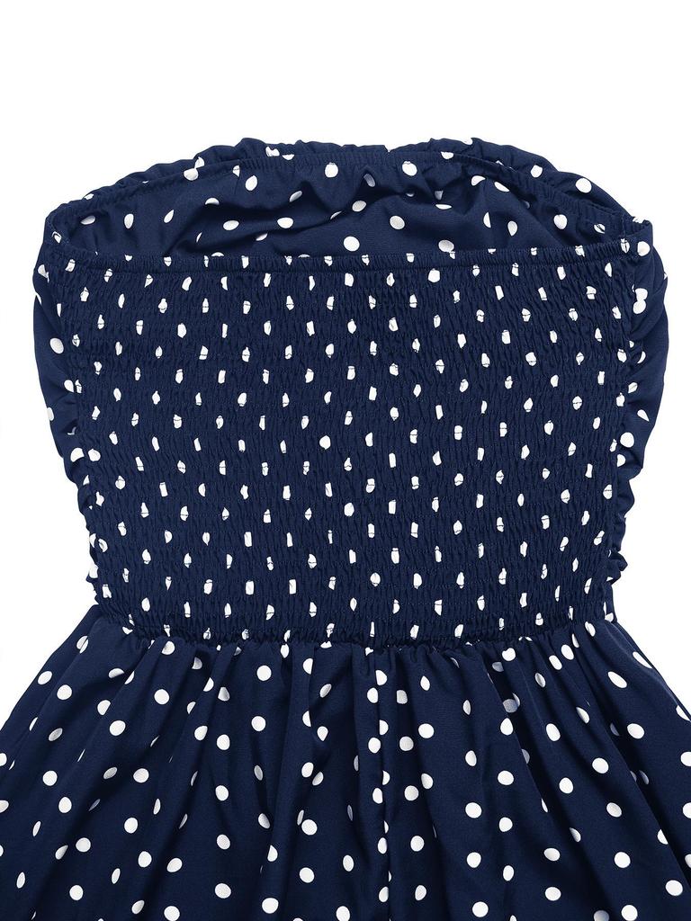 Cross2026 Strapless Long Polka Dot Dress - European & American Style, Sleeveless and Ruched Waist, Summer Collection