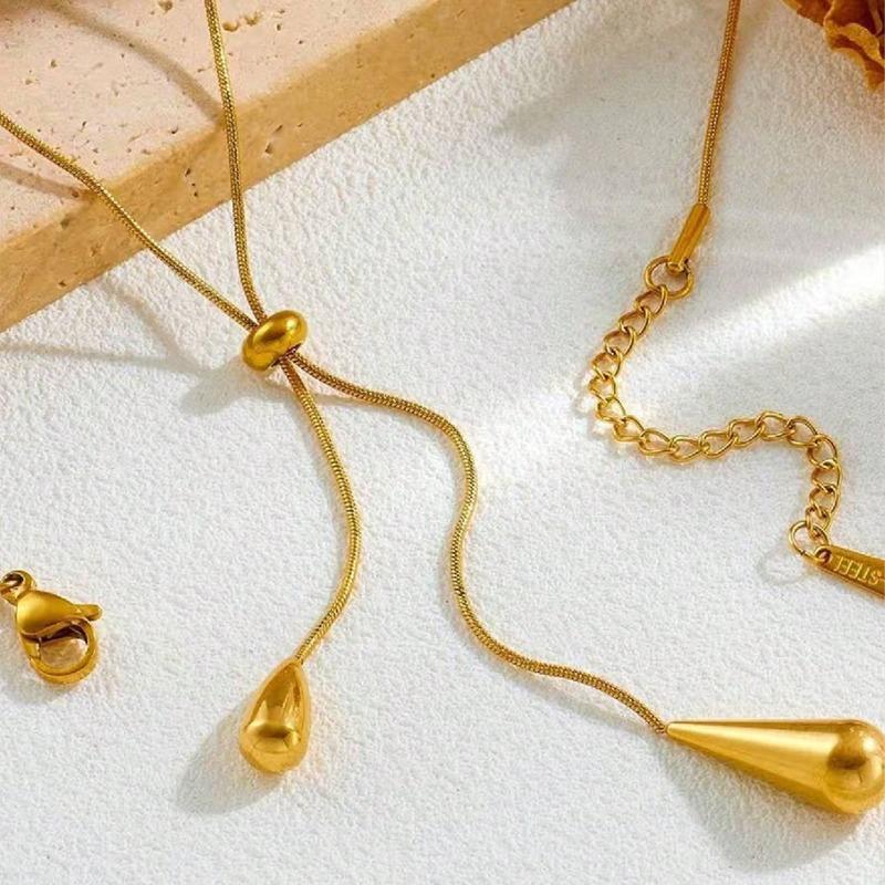 Minimalism Gold Color Waterdrop Tassel Pendant Y-shaped Adjustable Pull Snake Chain Necklace for Women Fashion Jewelry Gifts