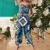 Women's Fashion Casual Loose Back Straps Wide Leg Vintage Printed Jumpsuit