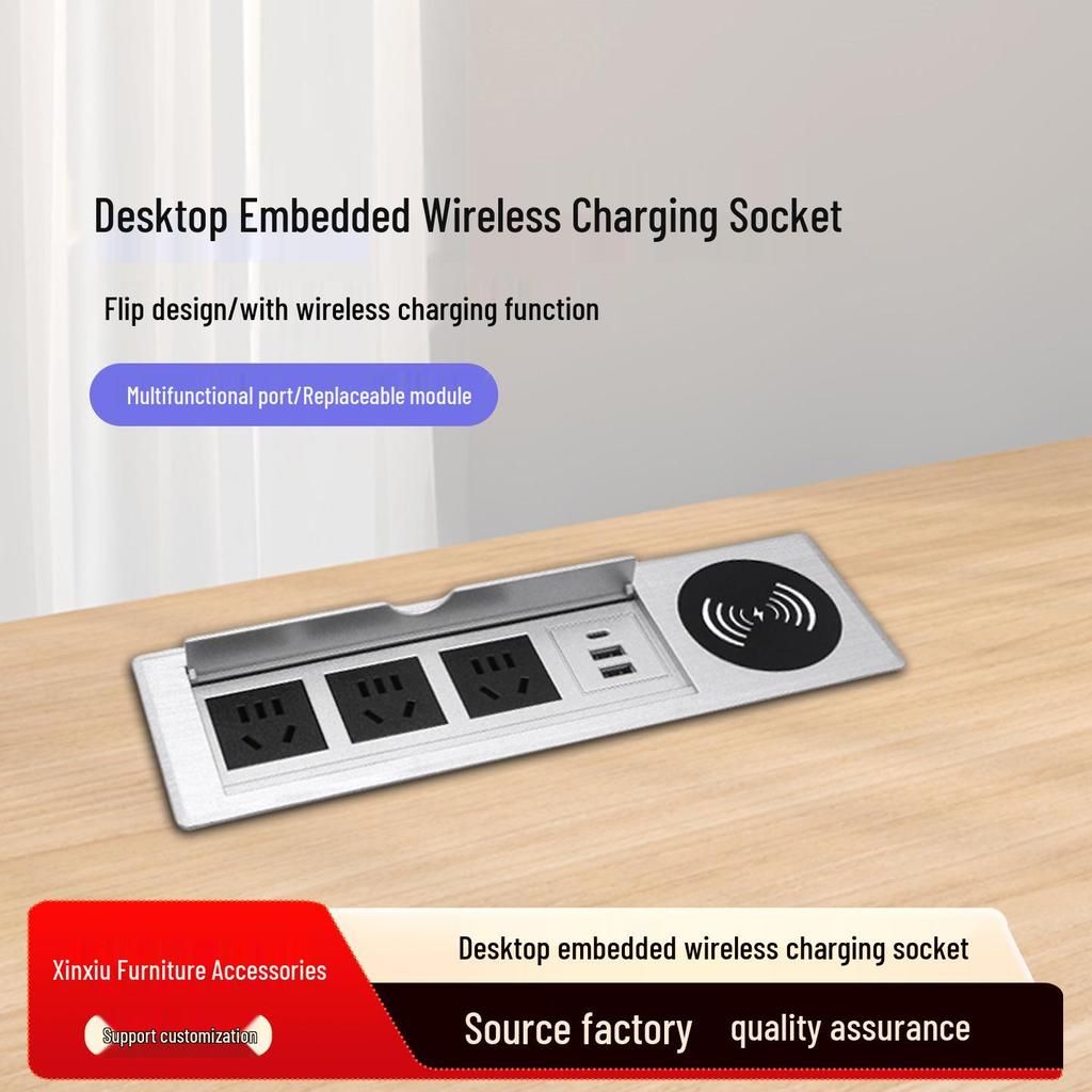 Flip-Top Office Desk with Built-in Wireless Charger & Power Strip