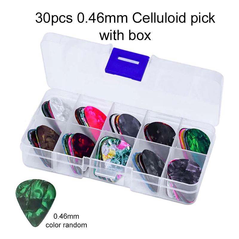 30pcs Guitar Pick with Box Solid Color Celluloid Water Droplet Shape String Instrument Accessory for Electric Guitar Bass TMZ