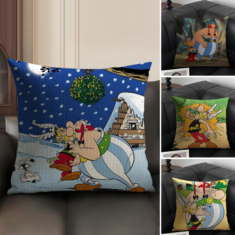 AAsterix And Obelix Cartoon Cushion Cover Natural Linen Organic Fabric DoubleSided Printing Sofa Home Decor Gift Pillow Case