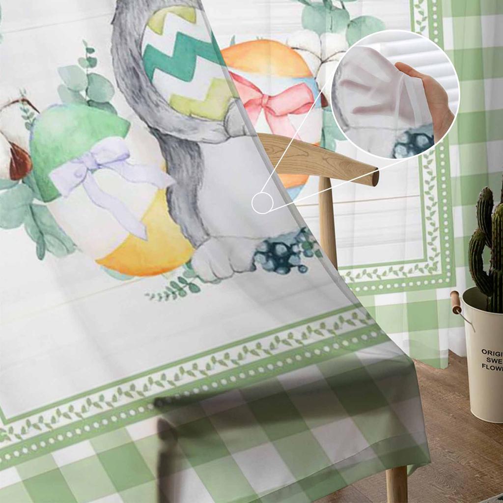 Easter Bunny Colored Eggs Cotton Watercolor Tulle Sheer Curtains For Living Room Bedroom Kitchen For Windows Voile Drapes