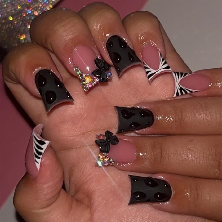 

Press on Nail Rhinestones Design French Fake Nail Acrylic False Nail,Artificial Nail Glues on Nail Duck False Nail Gifts 1