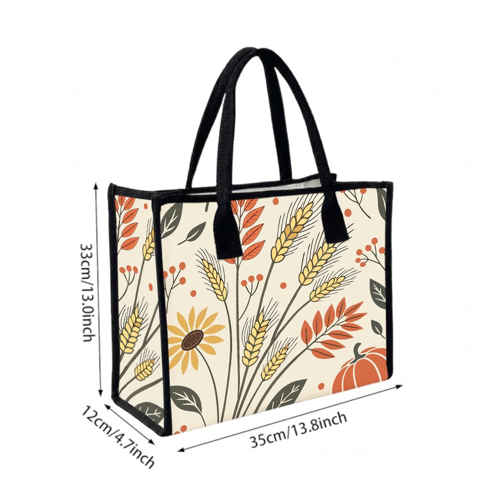 Autumn Print Tote Bag Large Capacity Casual Canvas Handbag For Daily Use