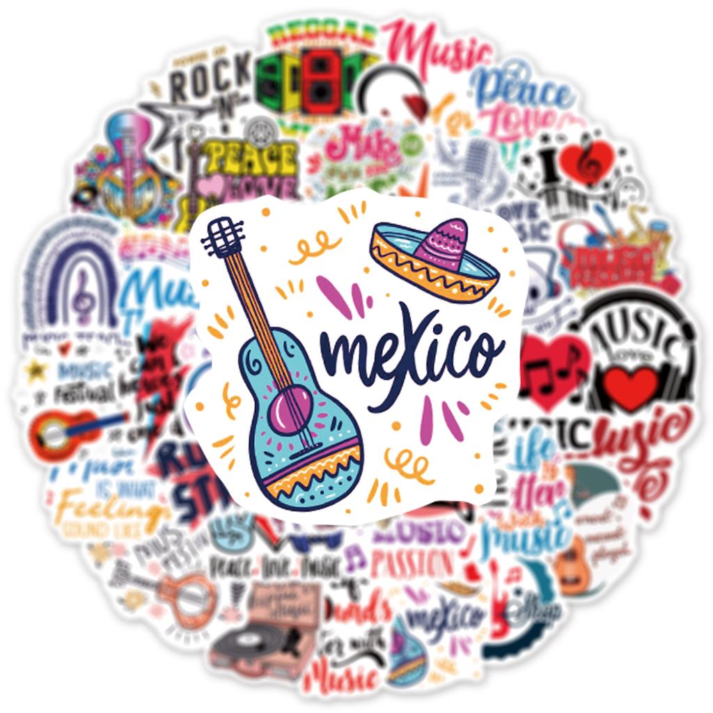50/100PCS Small Fresh Music Graffiti Stickers Luggage Stationery Phone Guitar Cups Waterproof Text Stickers