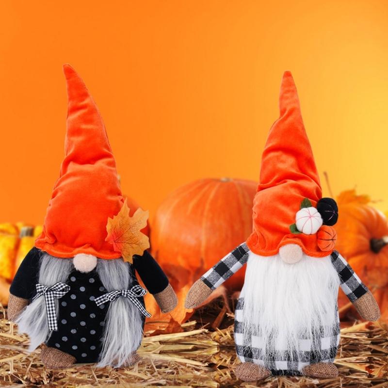 Plush Gnomes Figurine Doll Autumn Holiday Decors For Mantles Shelf Display Thanksgiving Harvest Halloween Gift