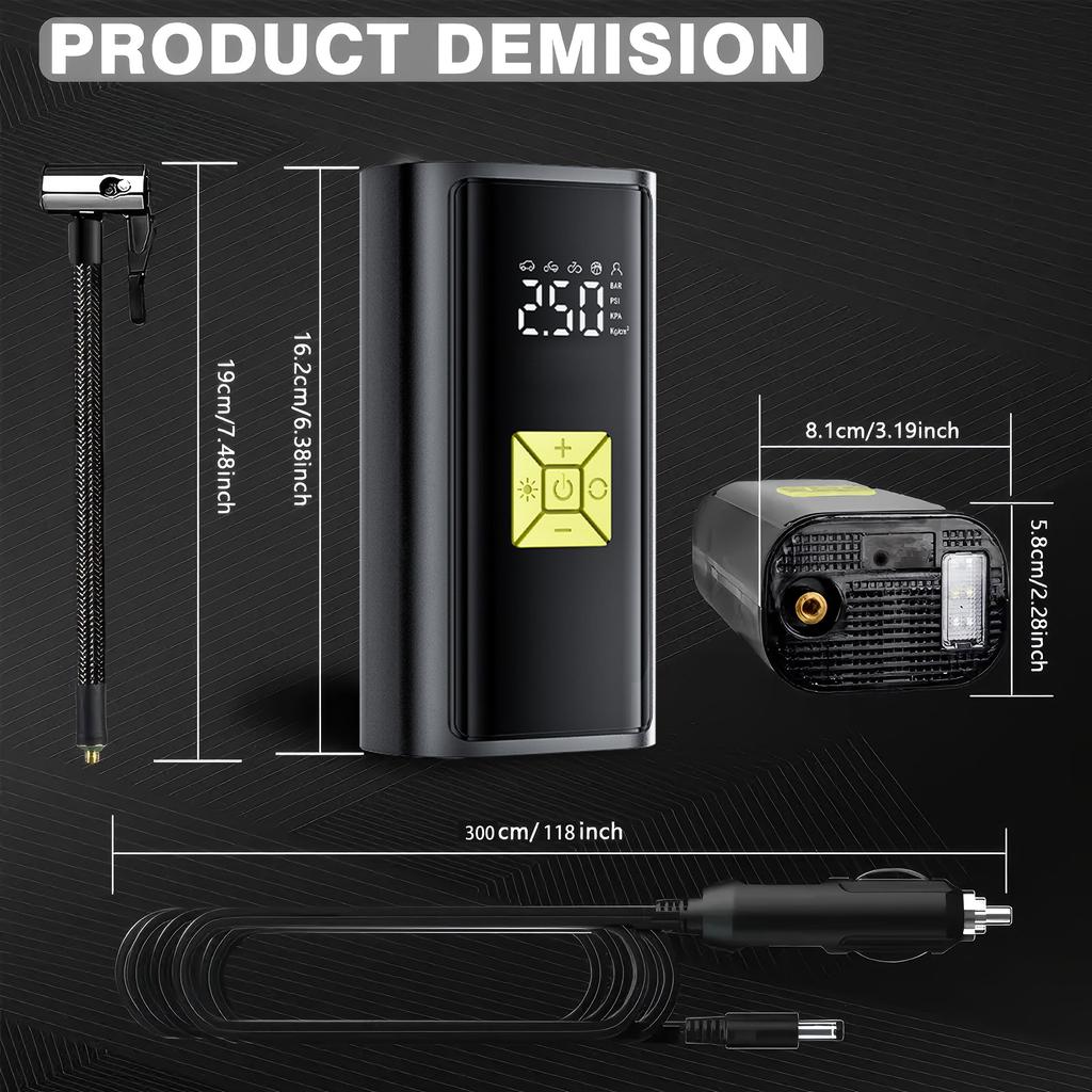 Portable Tire Inflator Air Compressor with Digital Pressure Gauge Fast Inflation, Auto Shutoff Function for Cars, Motorcycles, Bikes & Balls