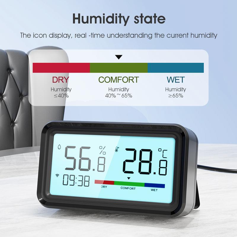 Sensor de Temperatura e Umidade WiFi Tuya com Tela Retroiluminada Hygrometer Termômetro Smart Life Suporta Alexa Google Home