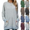 Fall Winter New Women's Color Block Striped Crew Neck Long Sleeve Pocket Sweatshirt T-shirt, Amazon Cross-border Casual Top for Europe America