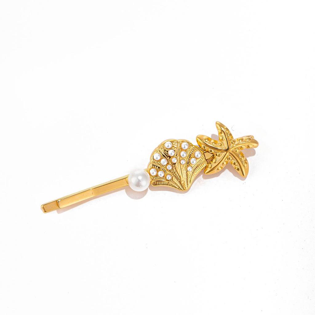 Zinc Alloy Flower and Pearl Hair Clip with Starfish and Shell Design for Women