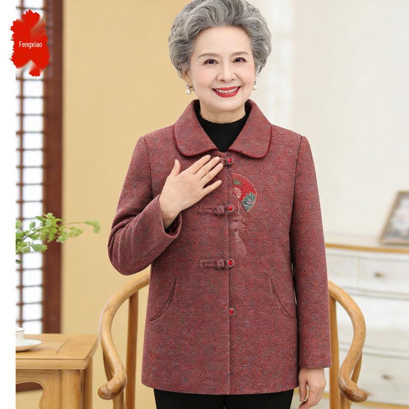Elderly Women s Floral Lapel Spring Cardigan 2XL