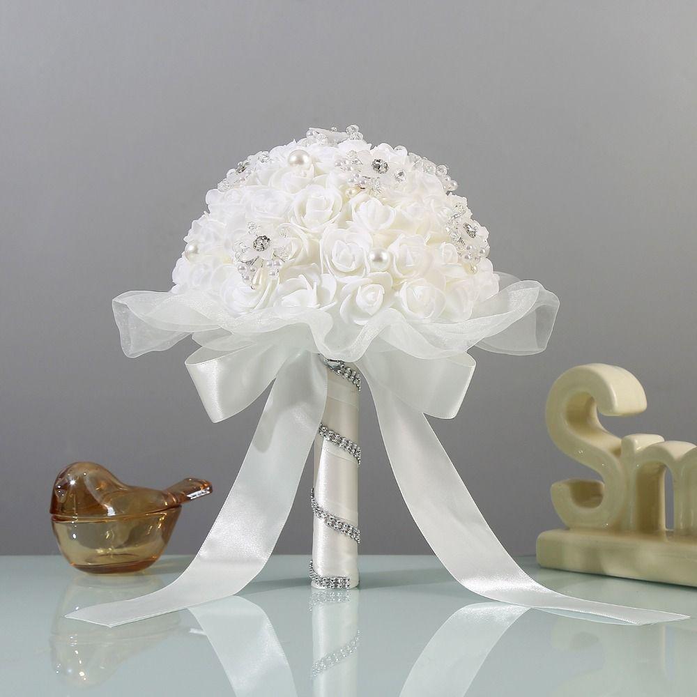 New Simple Bridal Bouquet High-end Feel Artificial Roses Wedding Handheld Flower White Silk Bridesmaid Bouquet Festivals Decor