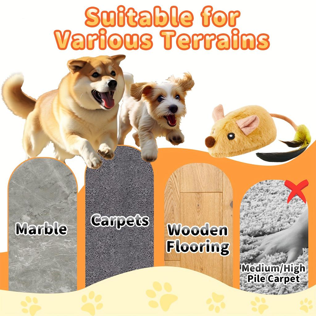 Plush Mouse Interactive Toy,Electric Cat Toy-LED Lights,  Squeaky Sounds, USB Rechargeable, Soft Fabric Material