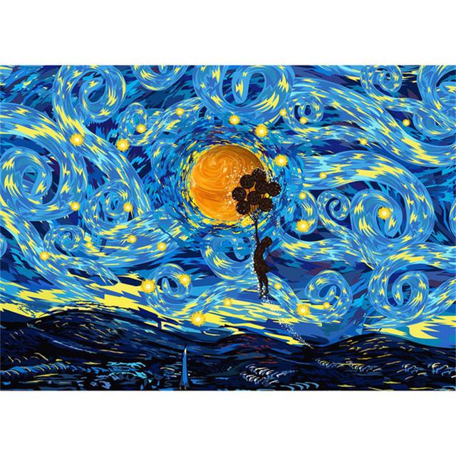 Abstrakter Künstler Van Gogh Landschaft Sternennacht Poster und Drucke Klassische Leinwandgemälde Wandkunst Bild für Heimdekoration