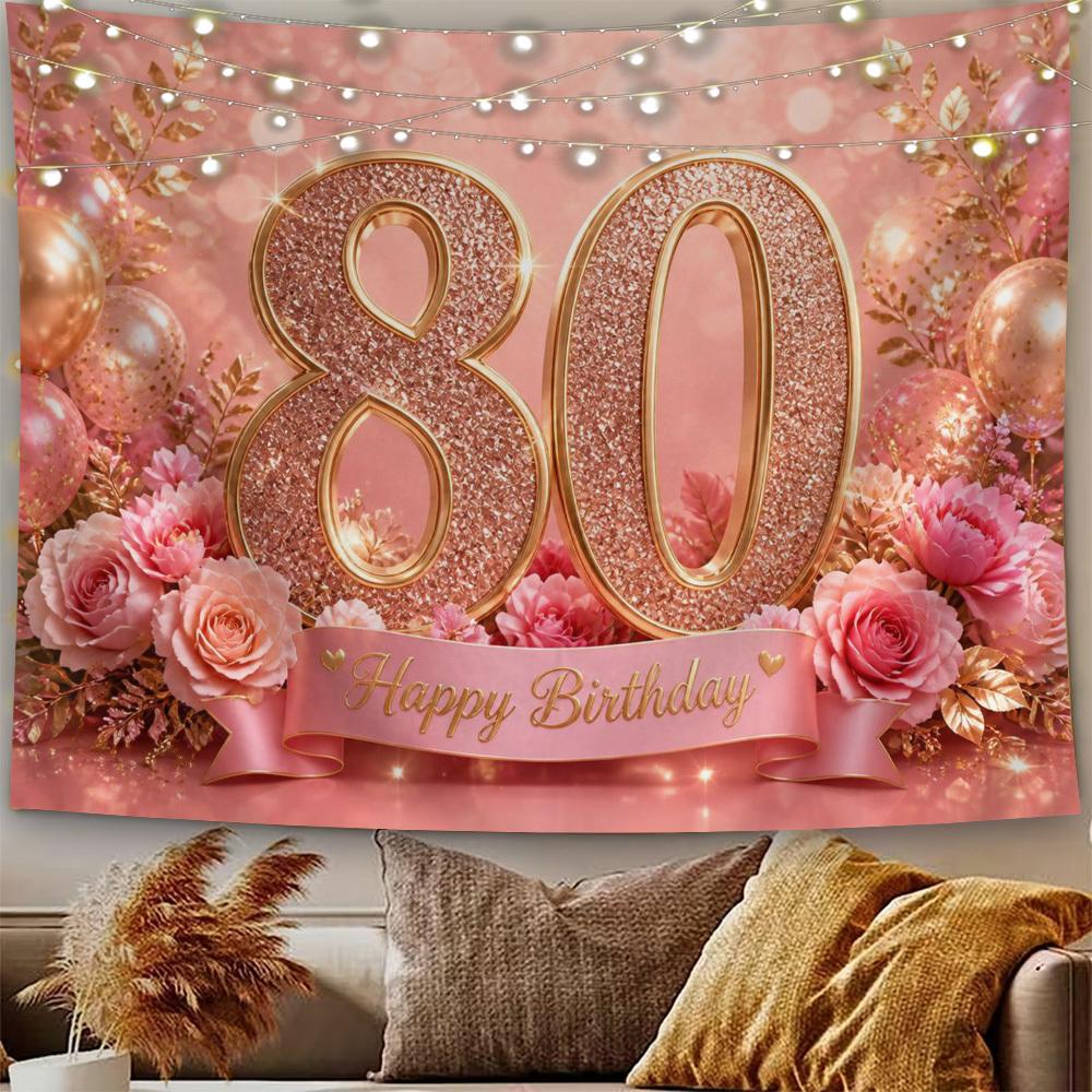 2D Flat, 1pc 1pcs Pink Golden Glitter Rose Tapestry Wall Hanging - Horizontal Wall Decor Suitable for Living Room, Birthday Decoration with Free Hangi