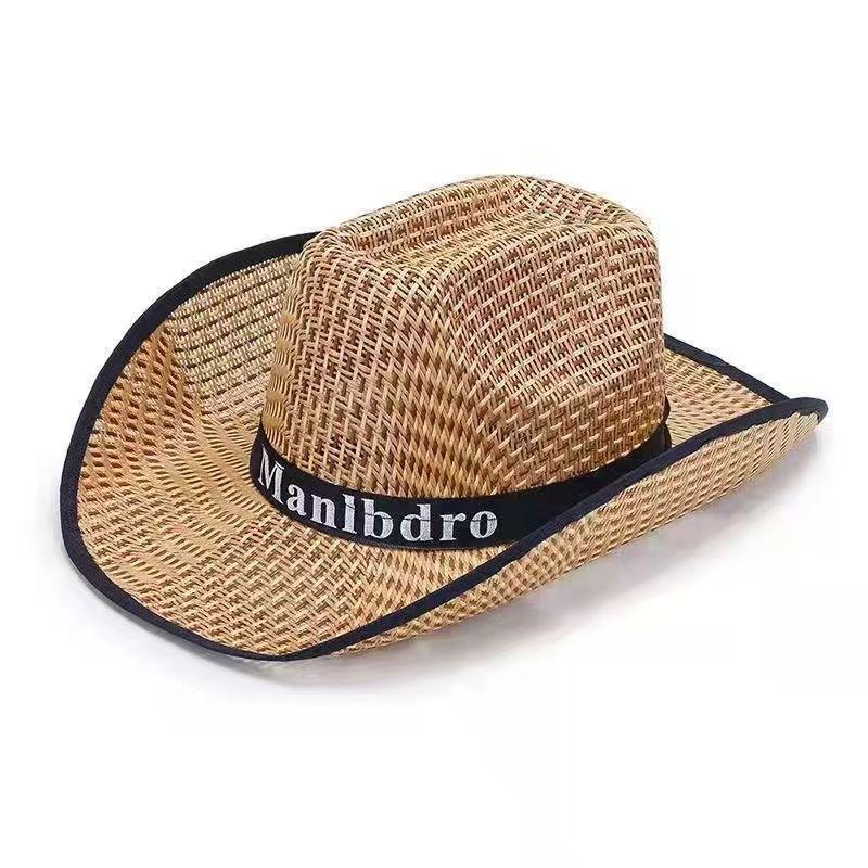 Men's Sunscreen Bamboo Woven Big Edge Hat Spring and Summer Men's Straw Hat Western Cowboy Hat Top Hat Sun Hat Seaside