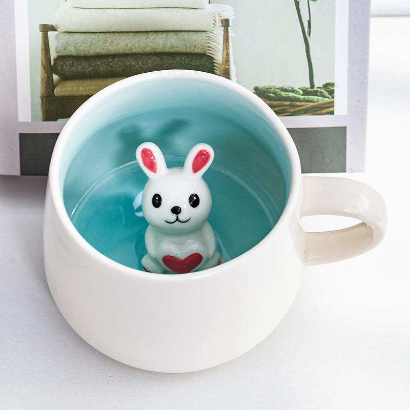 

3D Animal Ceramic Mug - Large Capacity with Lid & Spoon, Personalized Cartoon Design 301-400ml