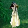 Women Pastel Yellow Tiered Spaghetti Strap Maxi Dress Casual Summer Sleeveless A‑Line Long Swing Dress