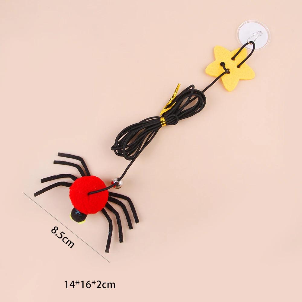

Pet Cat Spider Toy Hanging Door To Relieve Depression Swinging Hanging Elastic Rope Feather Playing Stick Bell Toy for Cat