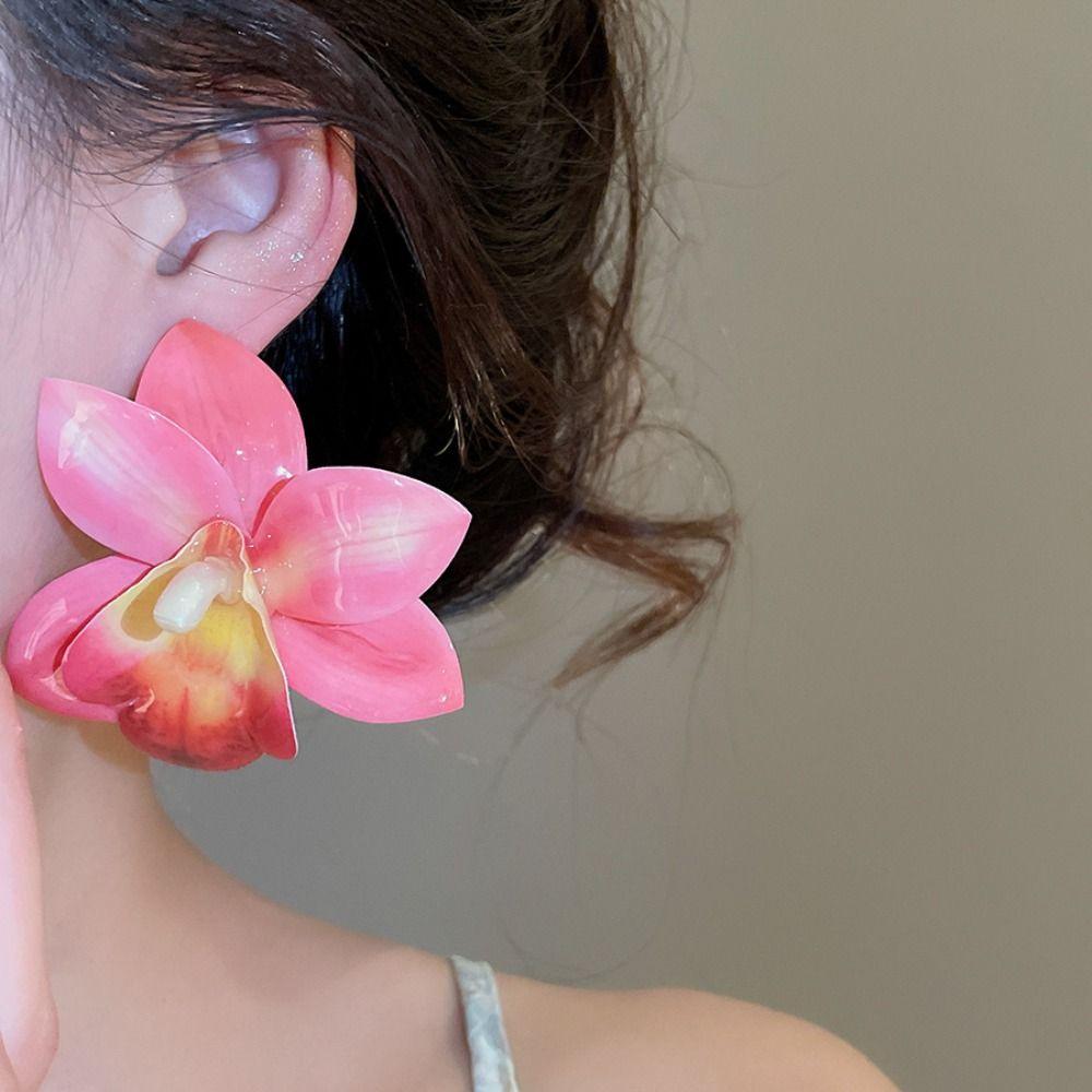 Silver Needle Simulated Flower Drop Earrings Beach Jewelry Vacation Style Earrings  Gift