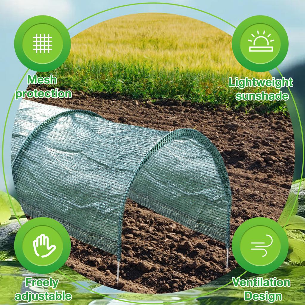 350x60cm Garden Shade Kit for Plants Heat Protection Greenhouse Sun Shade Cloth Netting Cover with Poles for Outdoor Vegetables