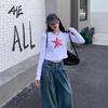Ladies Autumn Winter Long Sleeve Crew Neck Slim Fit Basic Star Letter Printed Pullover T Shirt Crop Top for Layering